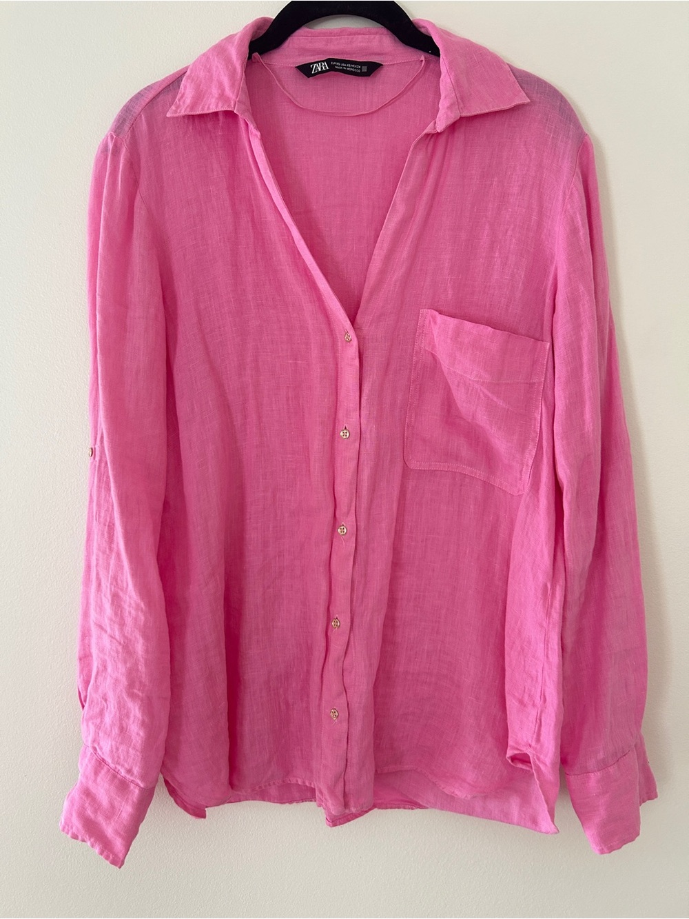 ZARA Pink Lightweight Linen Button-Down Shirt